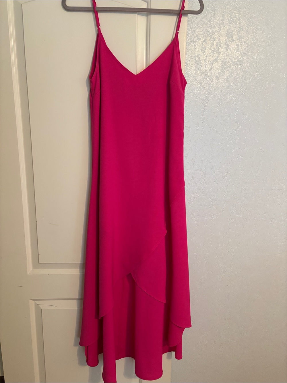 Lulu's Hot Pink Asymmetric Slip Dress